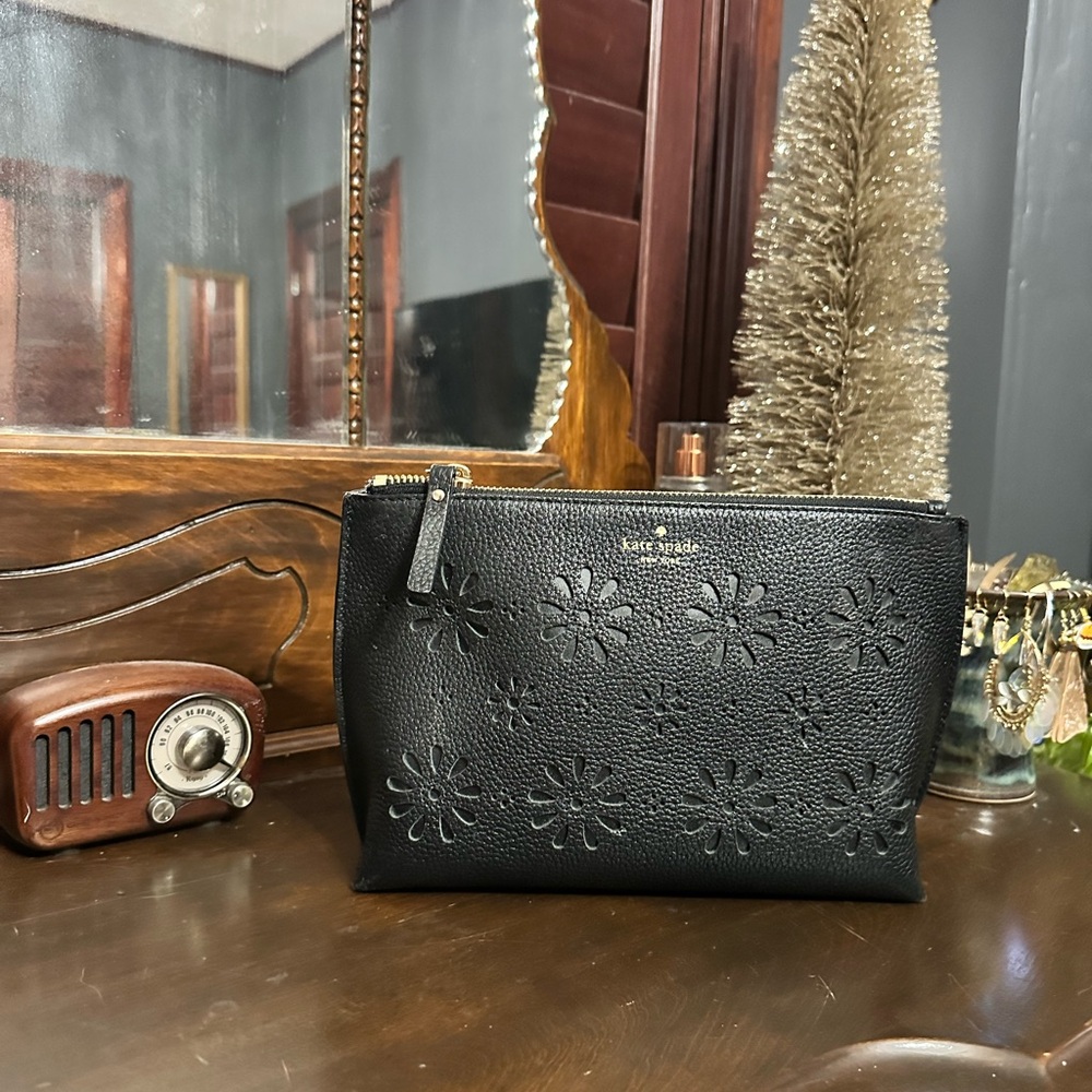 Kate Spade Black Floral Cosmetic Bag